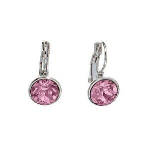Rhodium Swarovski Crystal Round Leverback Earrings Rose Sparkle NWT